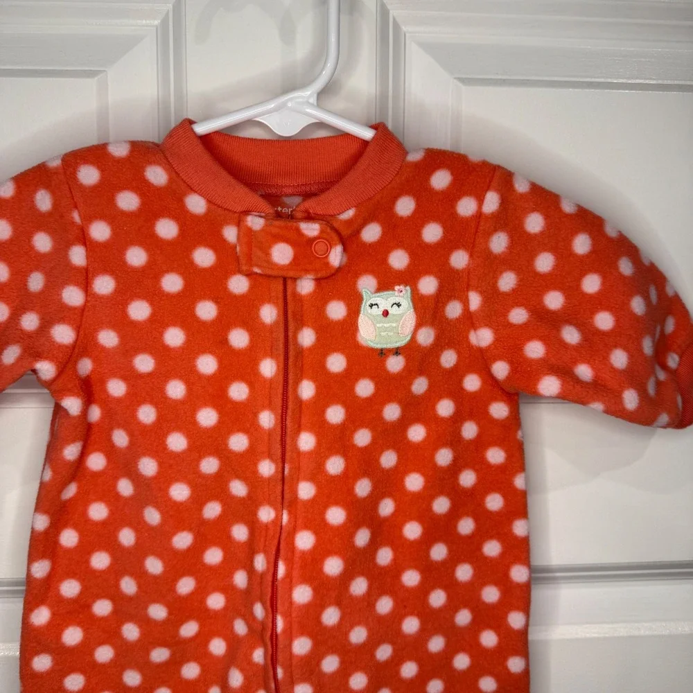 Carter's Polka Dot Fleece Footed‎ Pajamas Sleepsuit Owl Size 3 Months